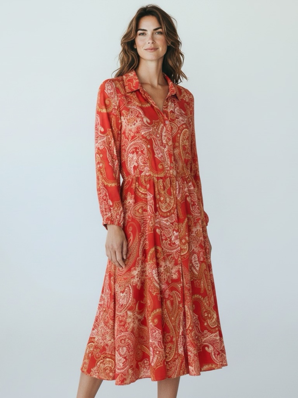 New TAHARI ASL Women’s Red Paisley Button-Front Midi Dress Retail $169 size 16